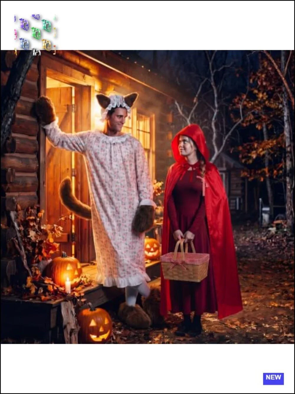 6 Piece Red Riding Hood Costume Set with Velvet Cape and Wolf Grandma Attire